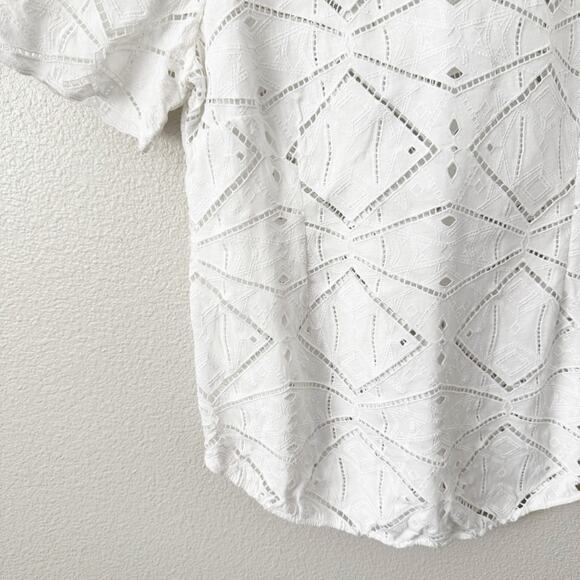 J. CREW | Embroidered Blouse Eyelet Short Sleeve Cotton Diamonds | Size Small - Picture 4 of 7
